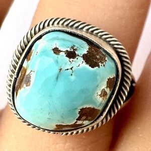 Navajo Turquoise Ring‎ Sz 7 Signed Skeets Sterling Native American Handmade